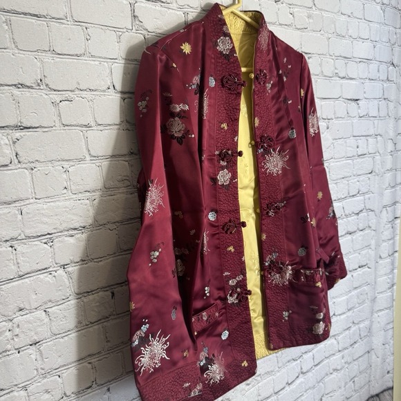 VTG Reversible Asian‎ Silk Jacket Pink/Yellow Frog Buttons BPC Hang Zhou Size M - Picture 2 of 15